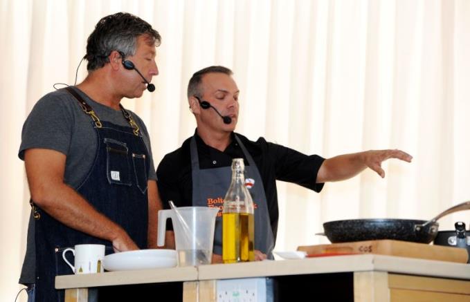 The 2015 Masterchef champion Simon Wood (right) at the festival with John Torode